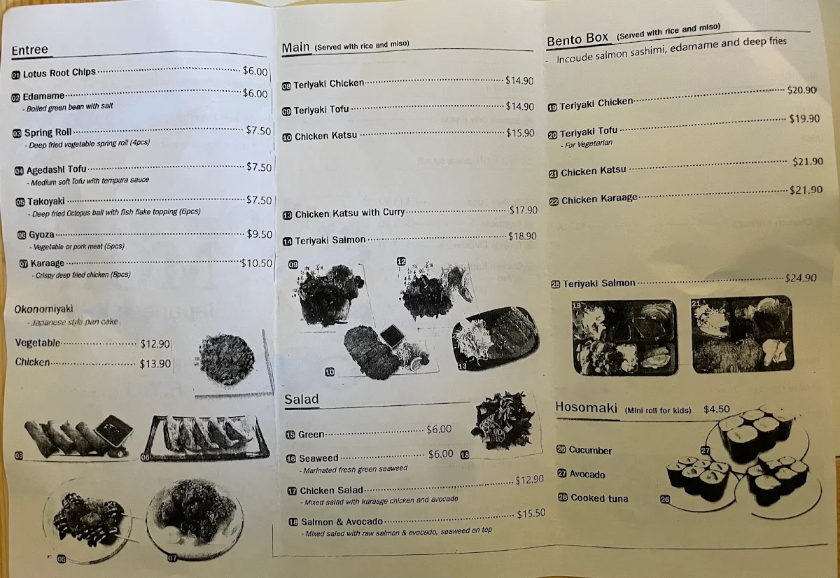Menu, Mori Japanese & Korean Cuisine