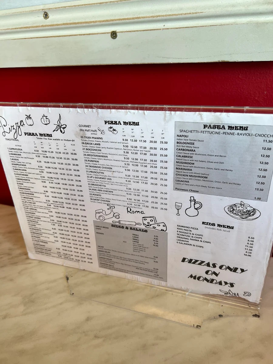 Menu, Parmelia Pizza (Delahey)