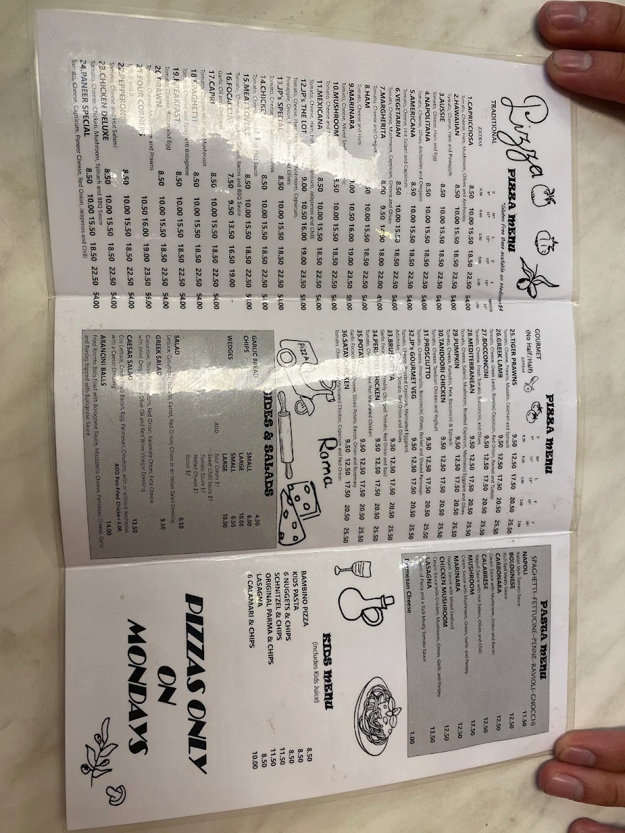 Menu, Parmelia Pizza (Delahey)