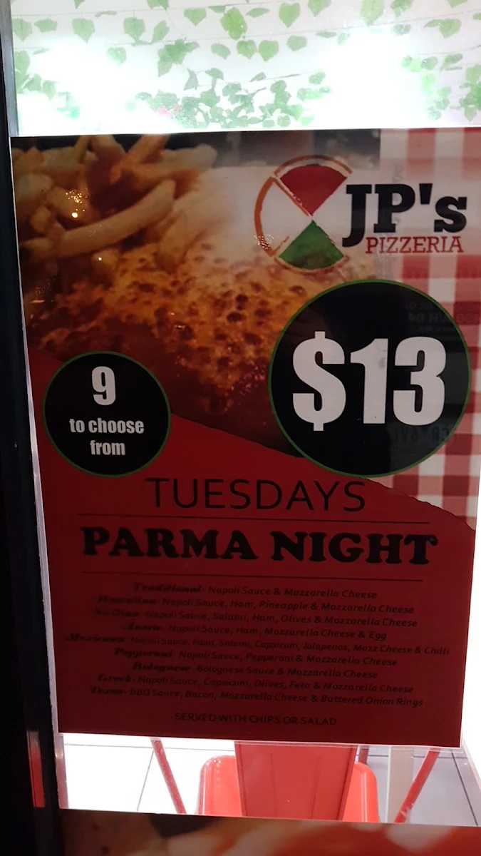 Menu, Parmelia Pizza (Delahey)
