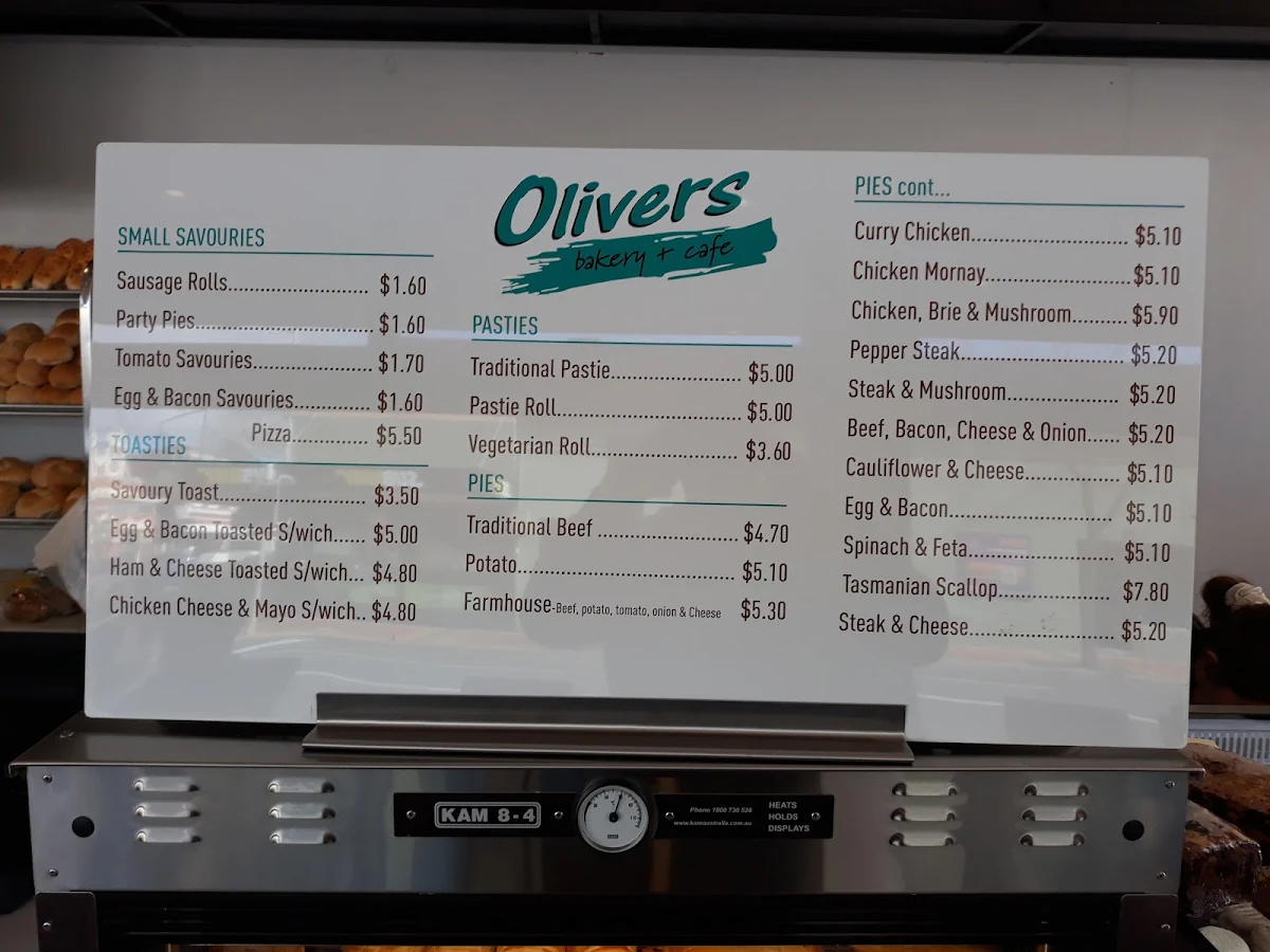 Menu, Olivers Bakery & Cafe