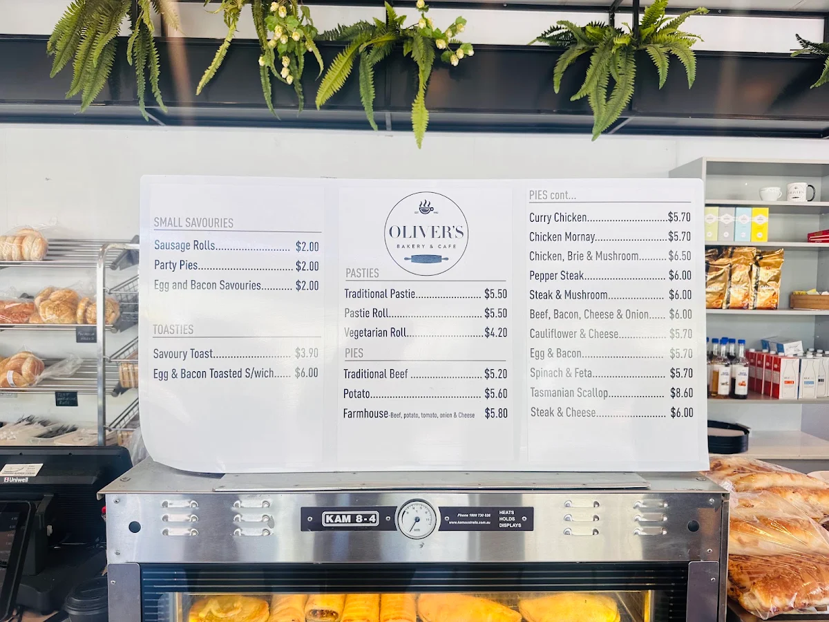 Menu, Olivers Bakery & Cafe