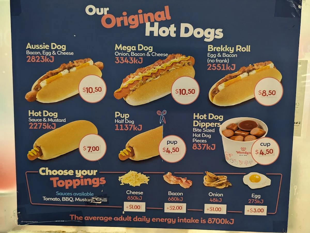 Menu, Wendy's Delacombe Town Centre