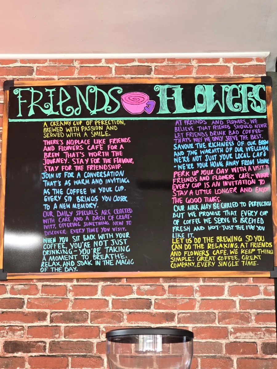 Menu, Friends & Flowers Cafe