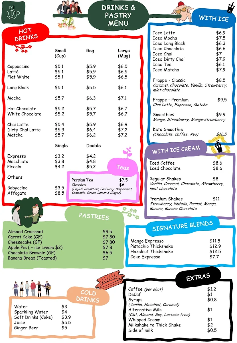 Menu, Friends & Flowers Cafe