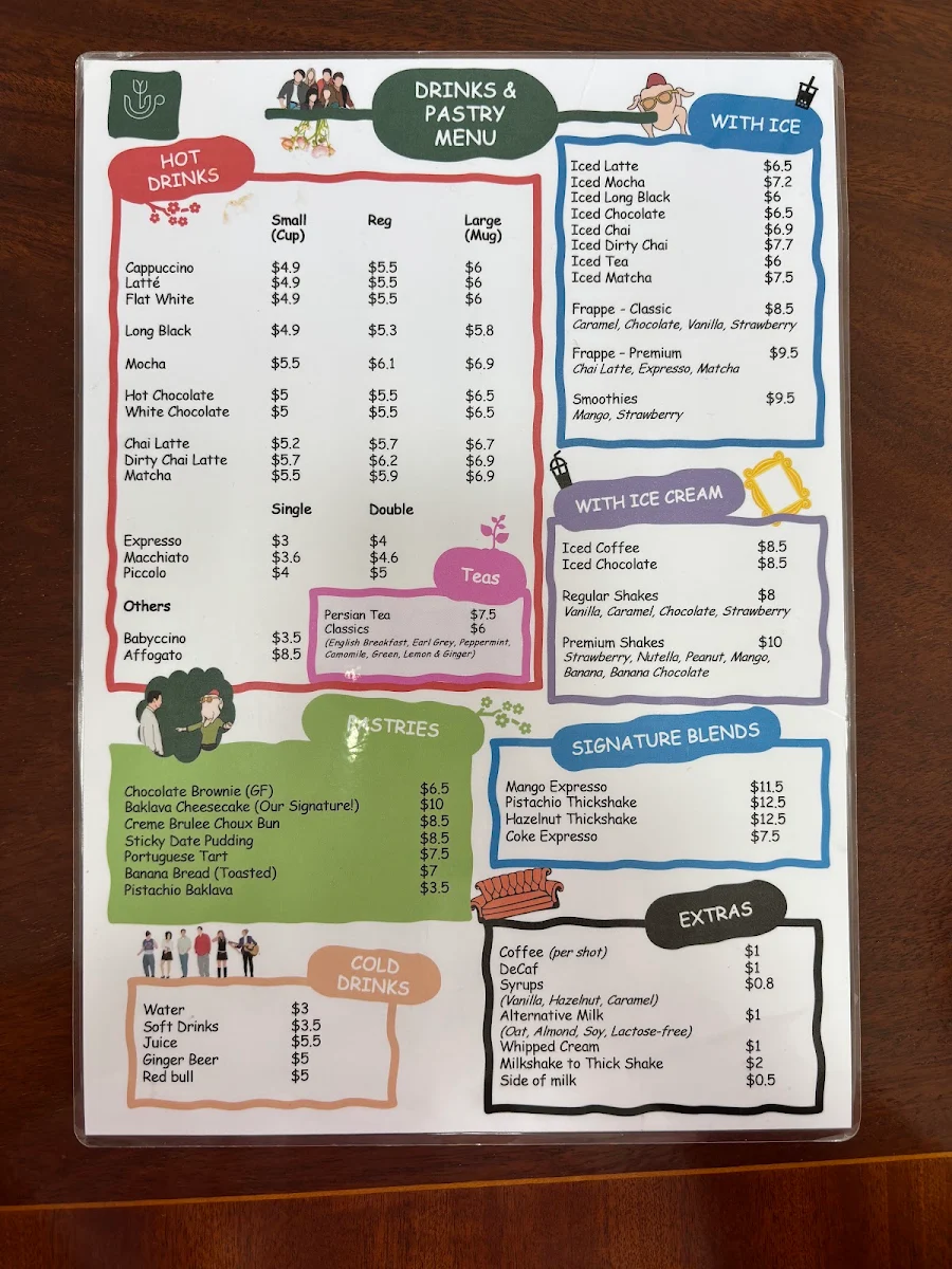 Menu, Friends & Flowers Cafe