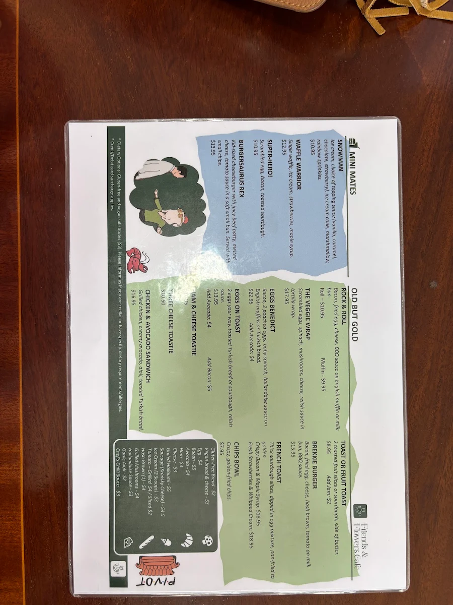 Menu, Friends & Flowers Cafe