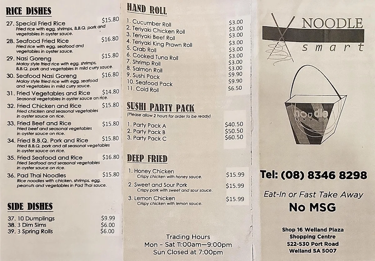 Menu, Noodle Smart