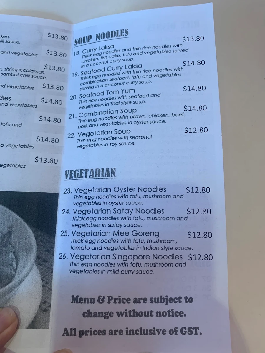 Menu, Noodle Smart