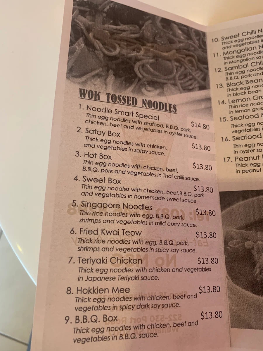 Menu, Noodle Smart