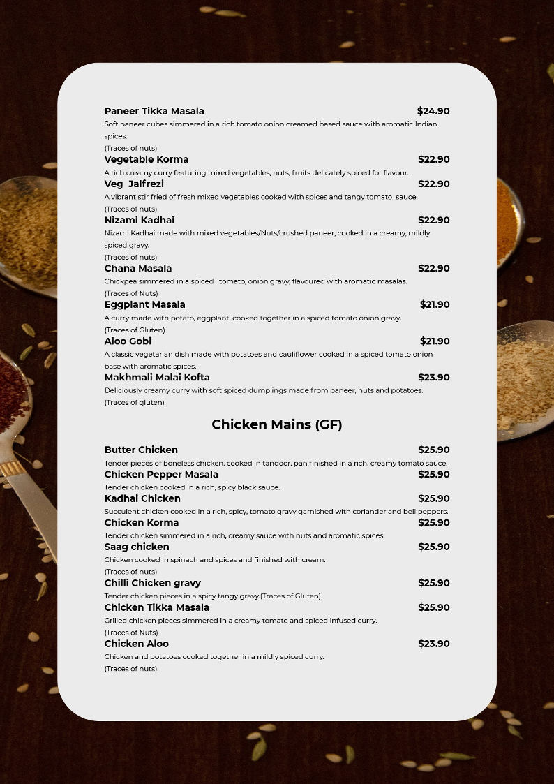 Menu, Amber Spice