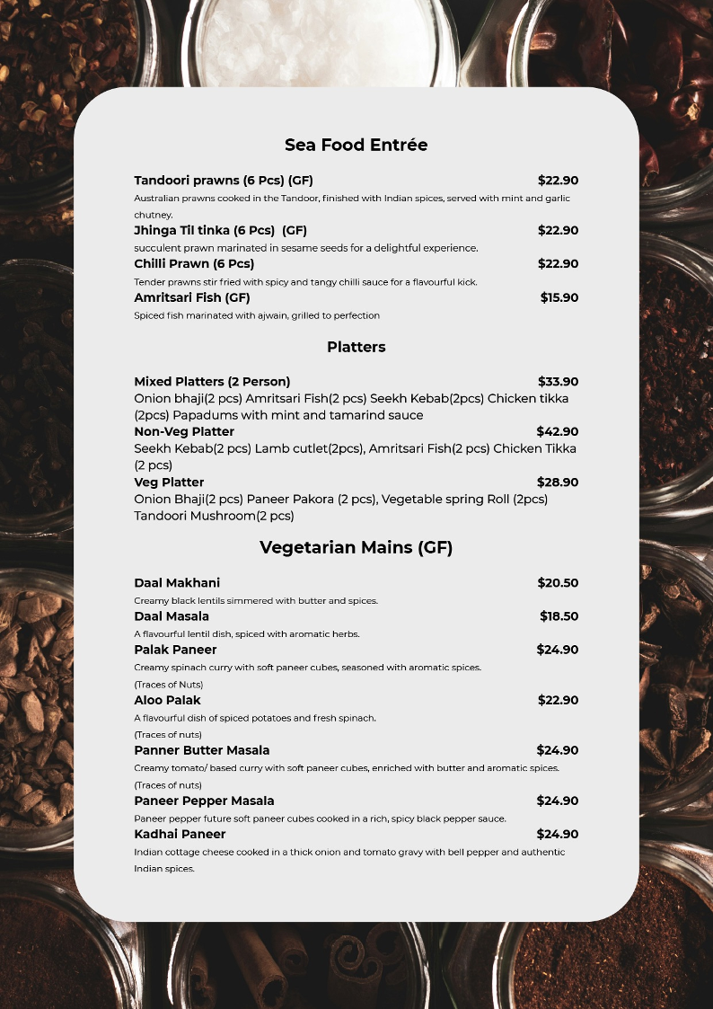 Menu, Amber Spice