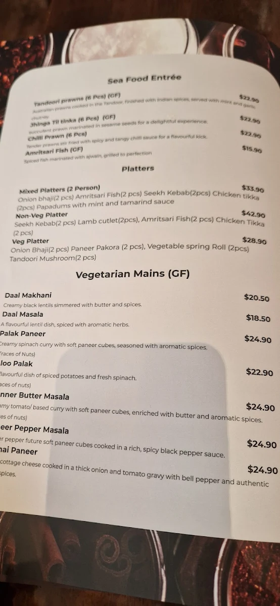 Menu, Amber Spice