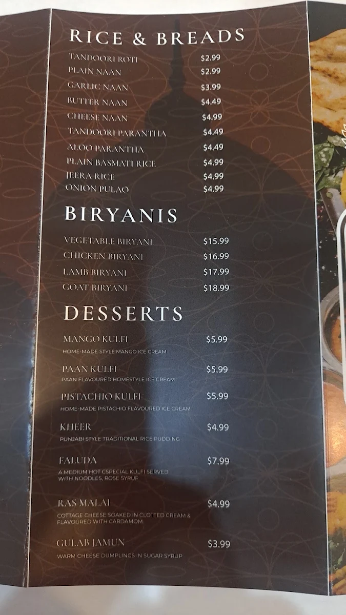 Menu, Doaba Indian Curry House