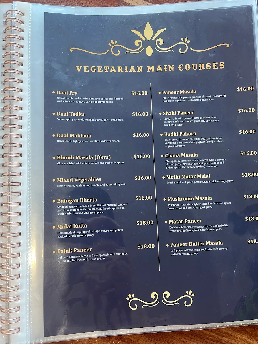 Menu, Doaba Indian Curry House