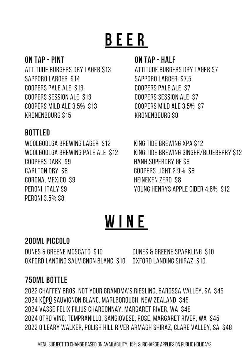 Menu, Attitude Burgers