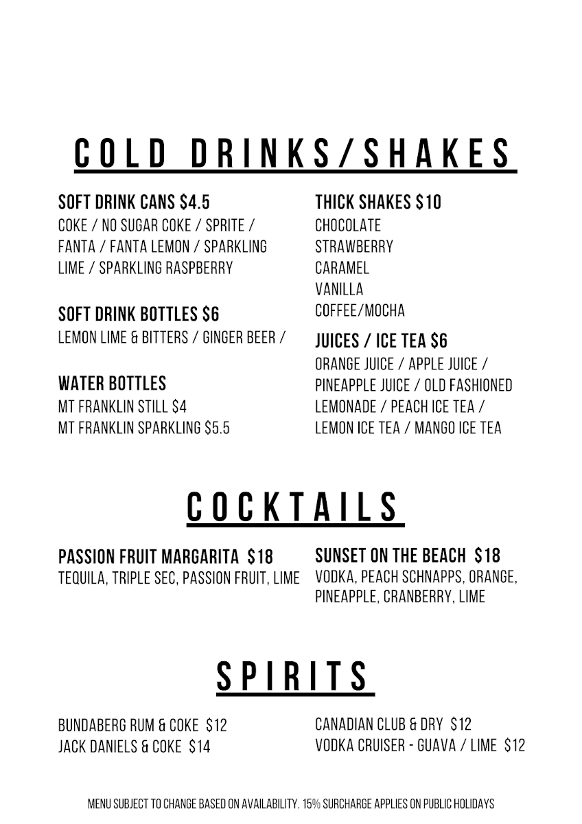 Menu, Attitude Burgers