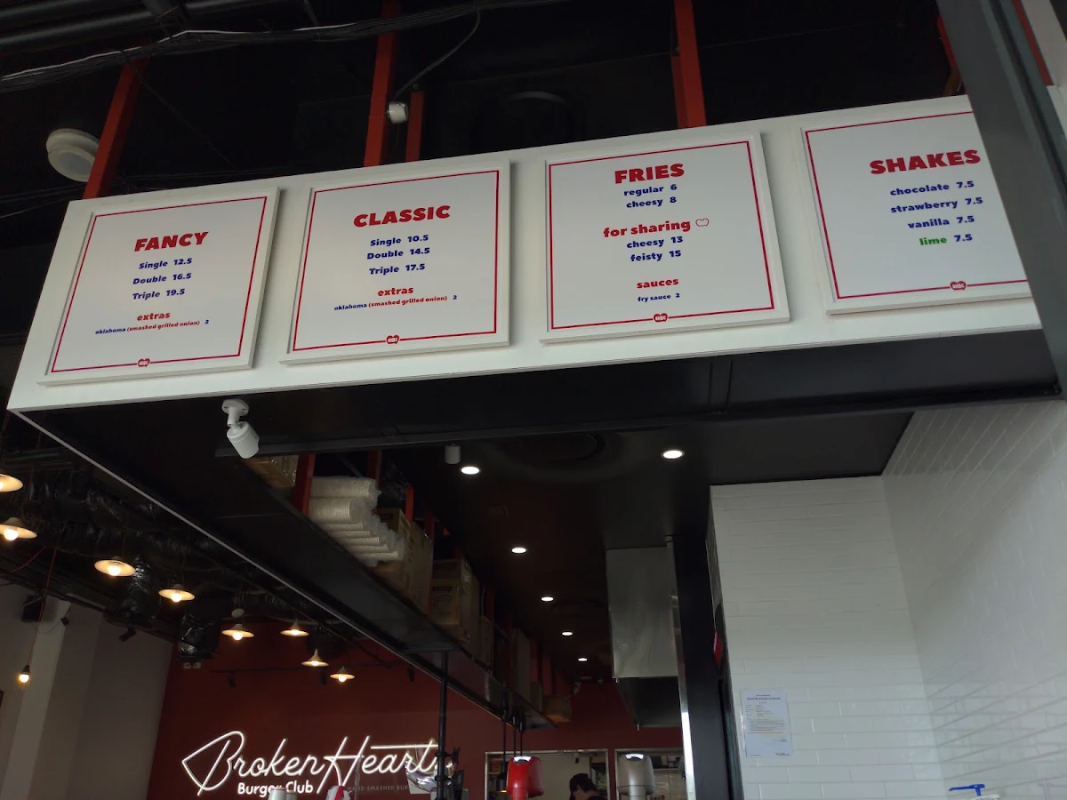 Menu, Broken Hearts Burger Club - Mango Hill
