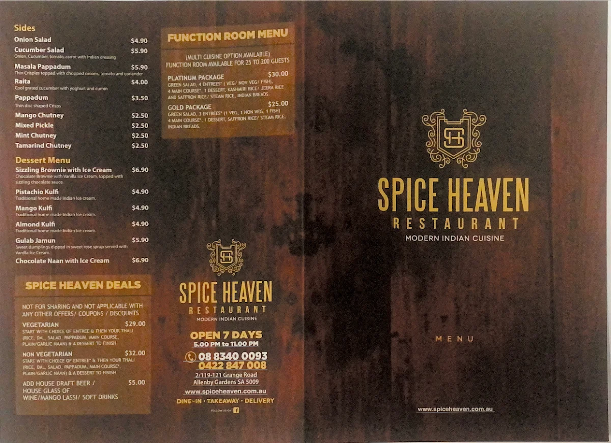 Menu, Spice Heaven Indian Restaurant