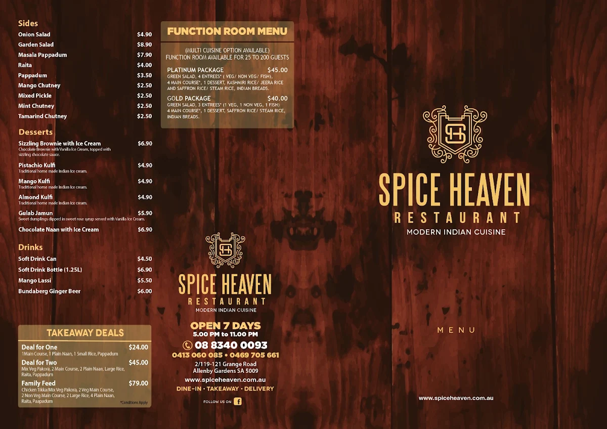 Menu, Spice Heaven Indian Restaurant