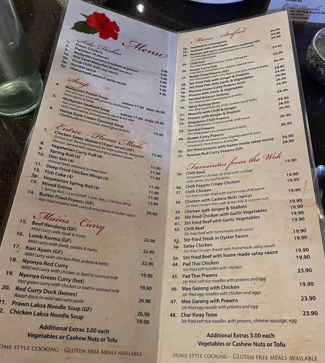 Menu, BungaRaya Satay House Malaysian Restaurant