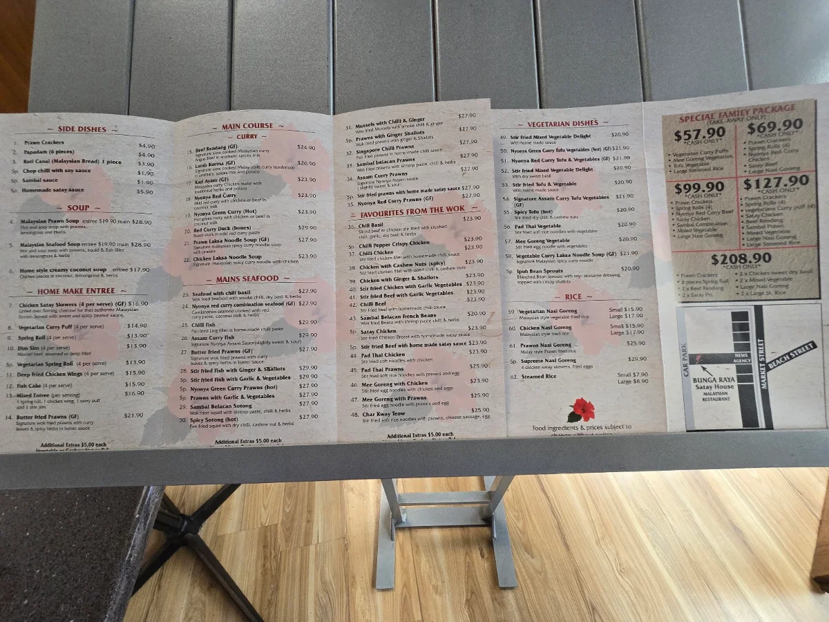 Menu, BungaRaya Satay House Malaysian Restaurant