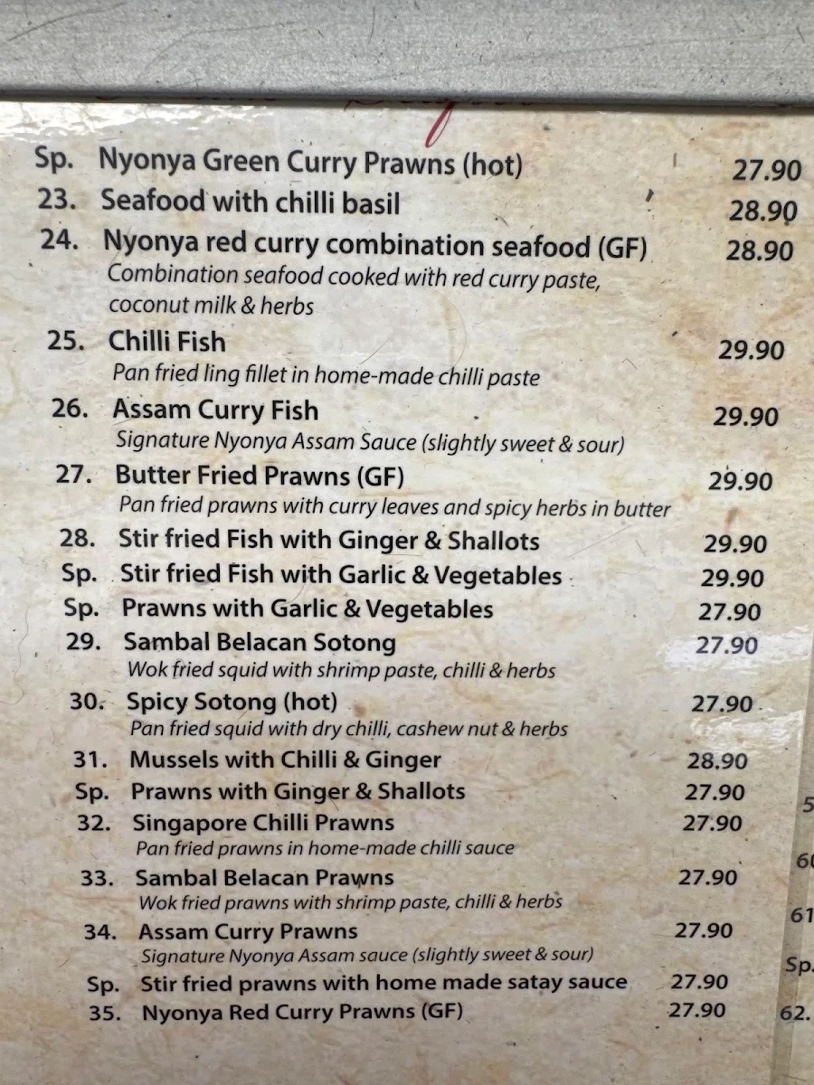 Menu, BungaRaya Satay House Malaysian Restaurant