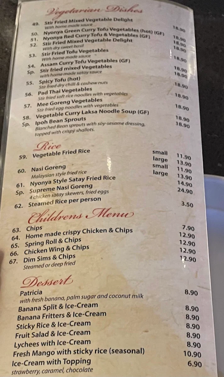 Menu, BungaRaya Satay House Malaysian Restaurant