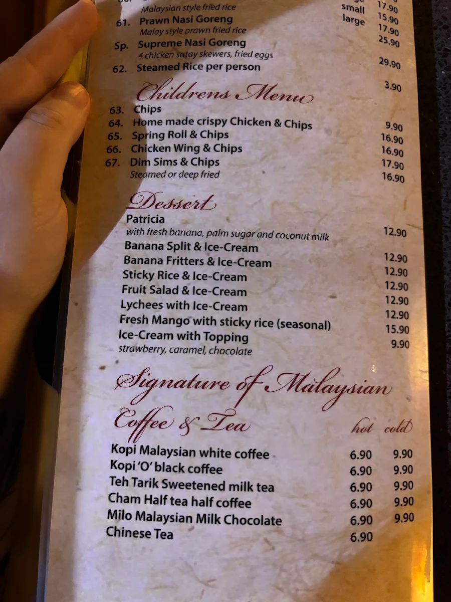 Menu, BungaRaya Satay House Malaysian Restaurant