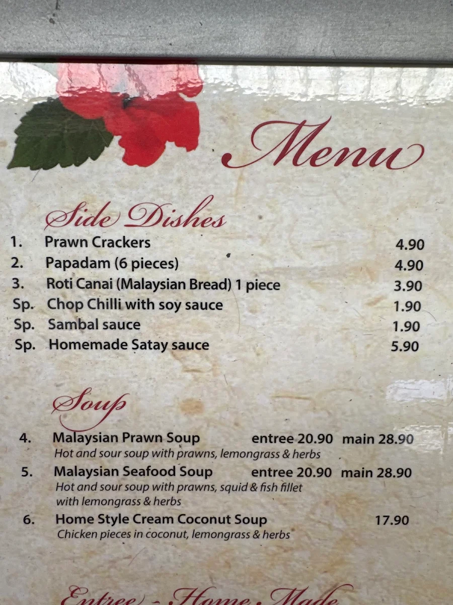 Menu, BungaRaya Satay House Malaysian Restaurant