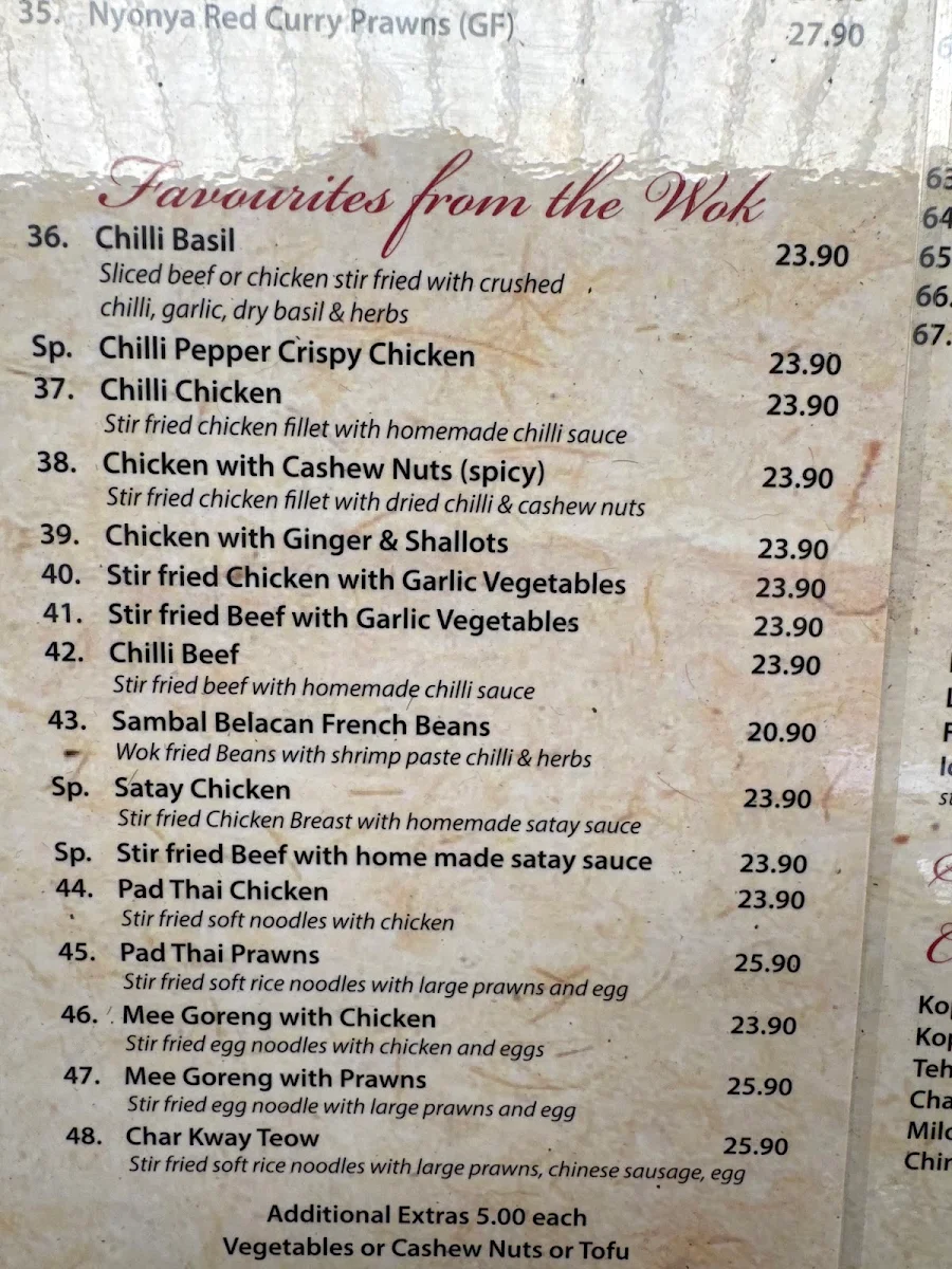 Menu, BungaRaya Satay House Malaysian Restaurant