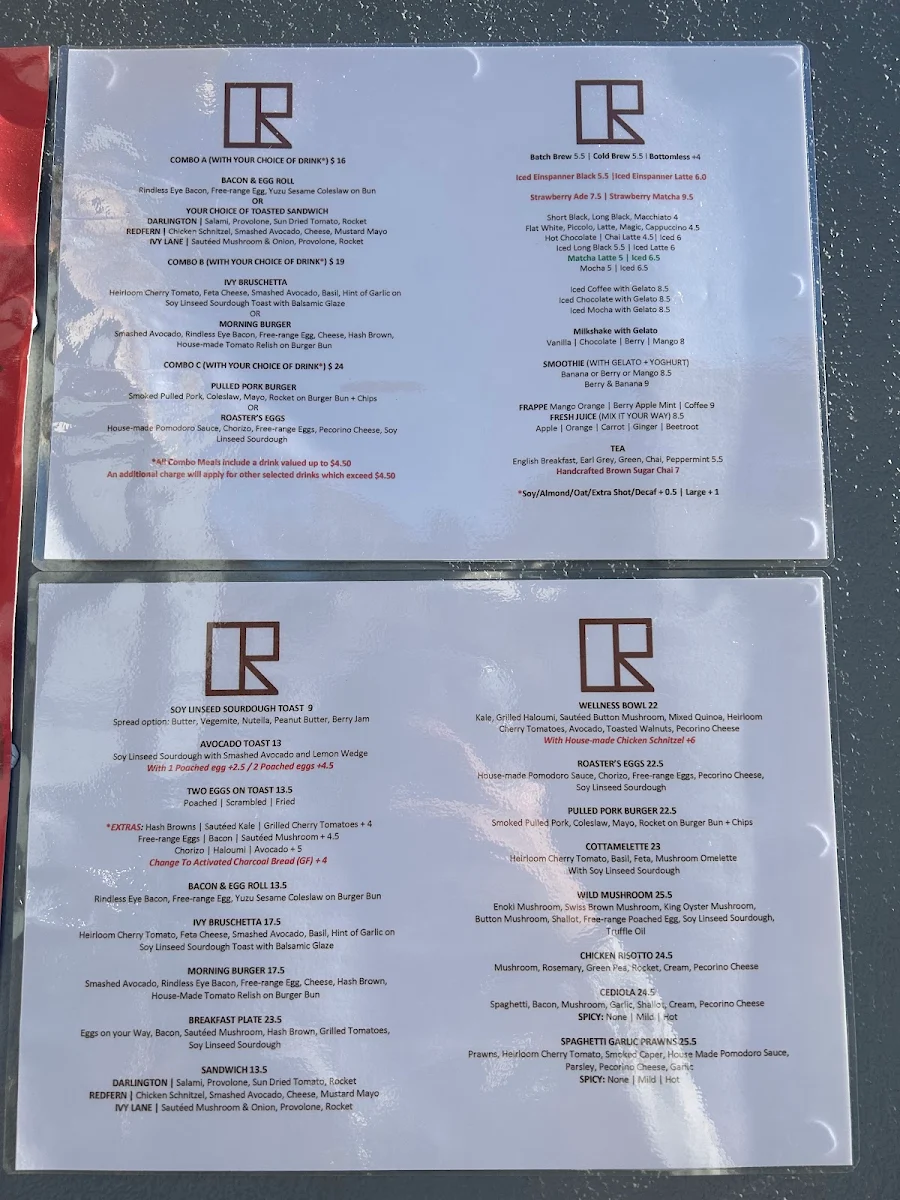 Menu, Terra Cotta Roasters Darlington