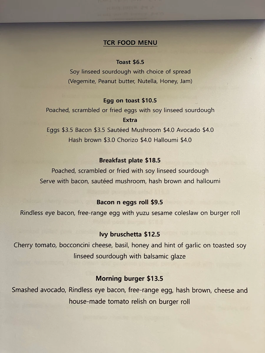 Menu, Terra Cotta Roasters Darlington