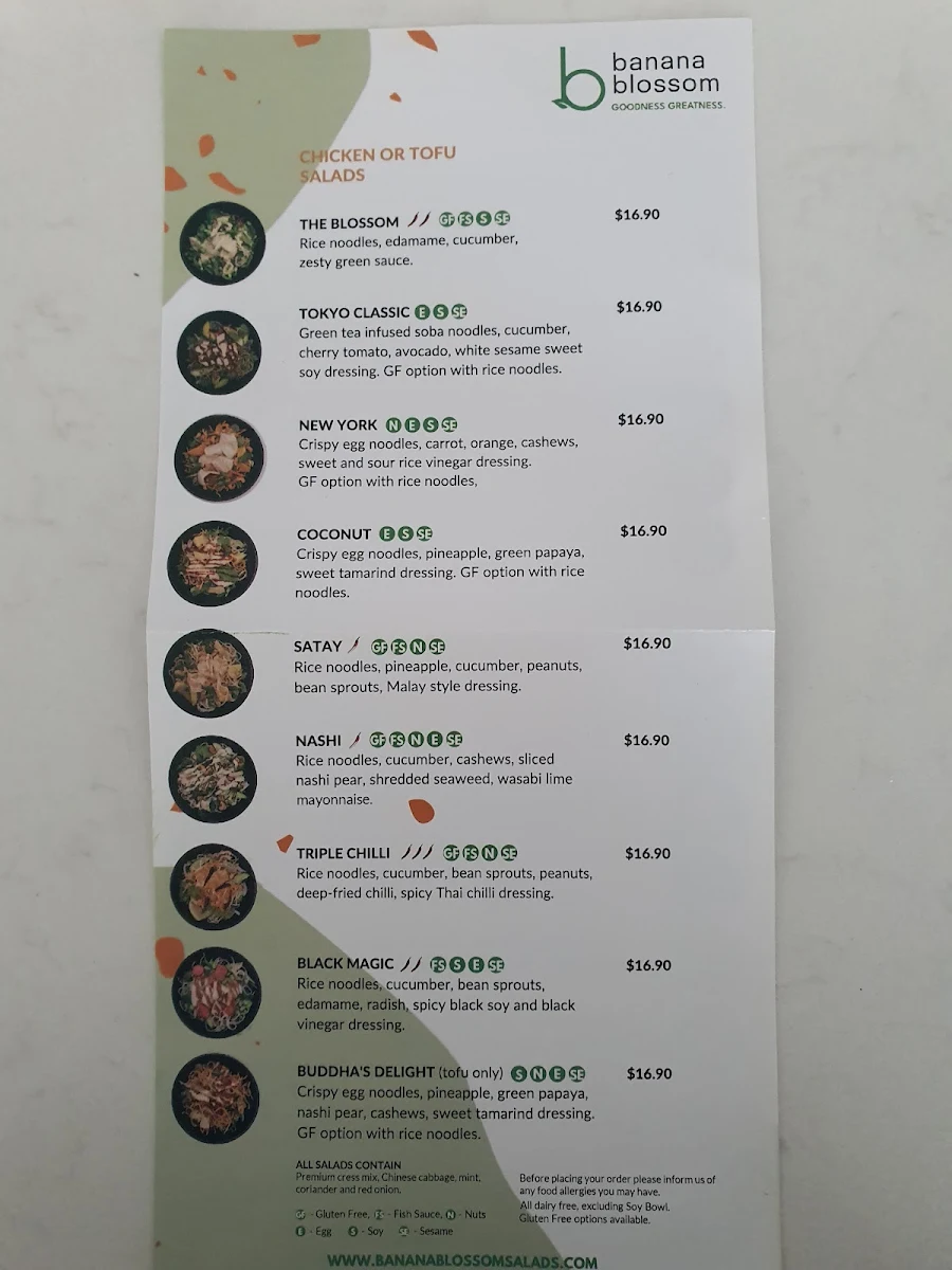 Menu, Banana Blossom Terrigal