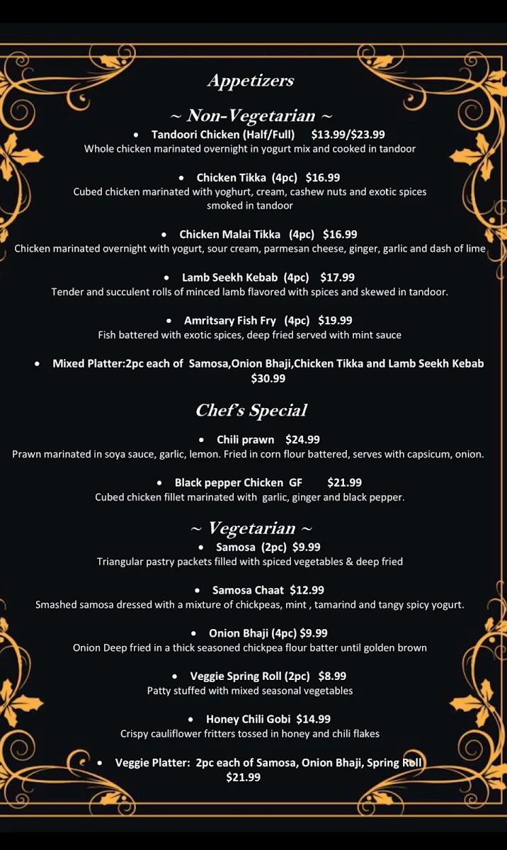 Menu, CHEF'S SIGNATURE Cafe & Indian Restaurant