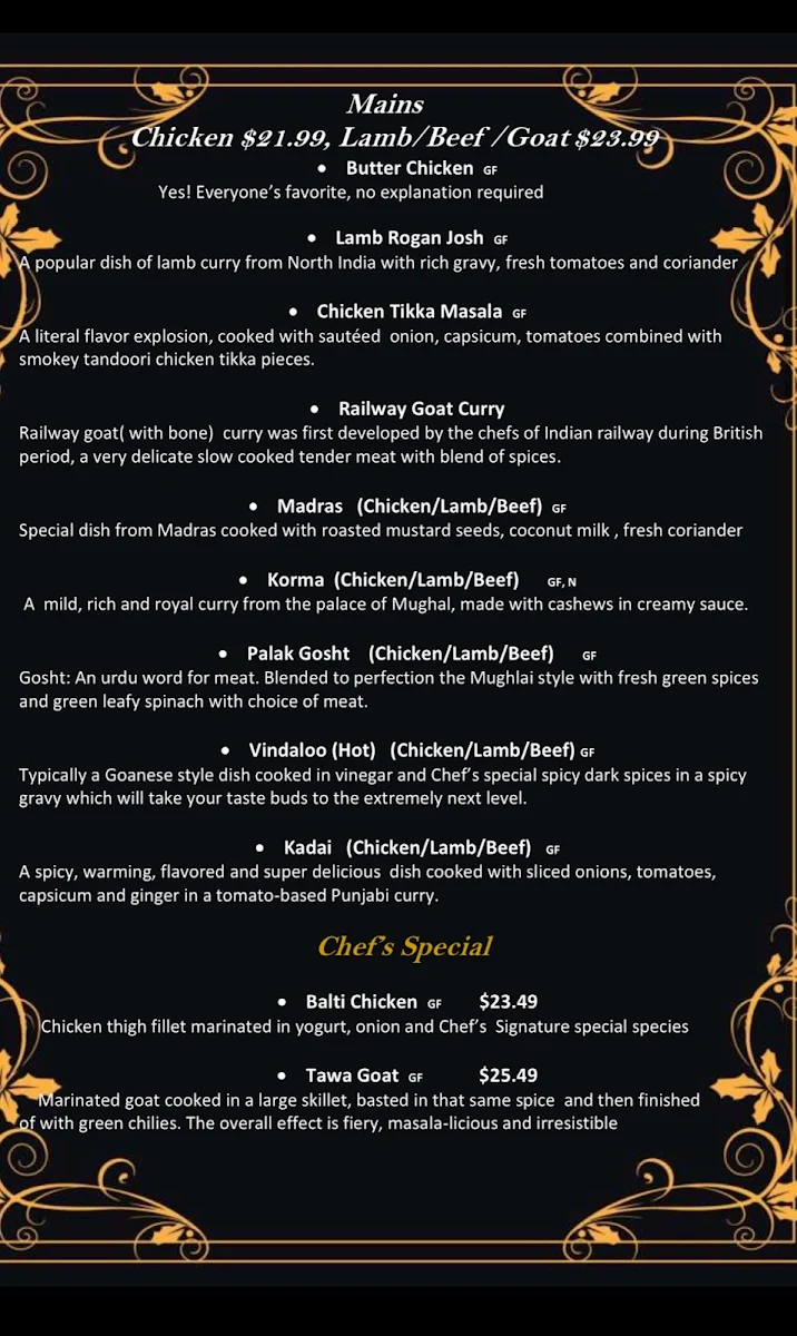 Menu, CHEF'S SIGNATURE Cafe & Indian Restaurant