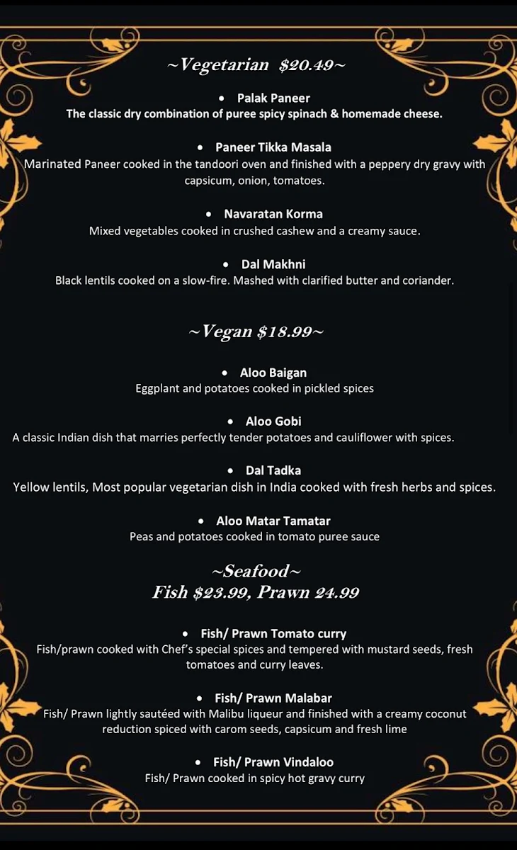 Menu, CHEF'S SIGNATURE Cafe & Indian Restaurant