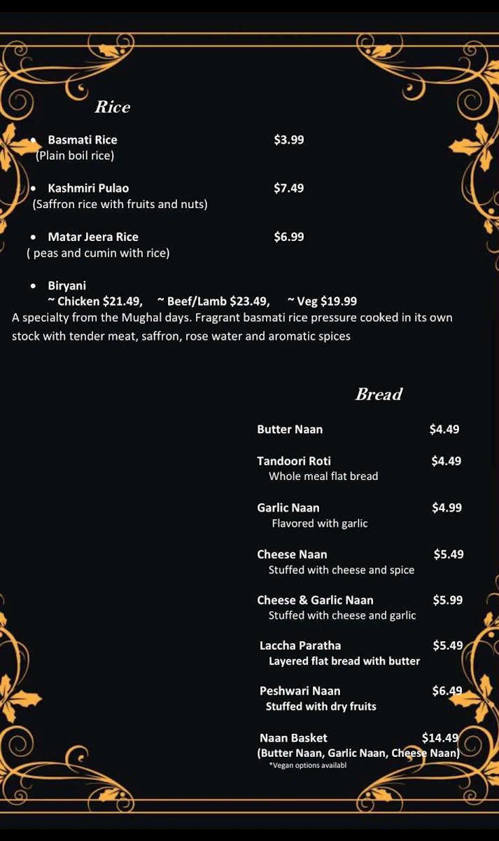 Menu, CHEF'S SIGNATURE Cafe & Indian Restaurant
