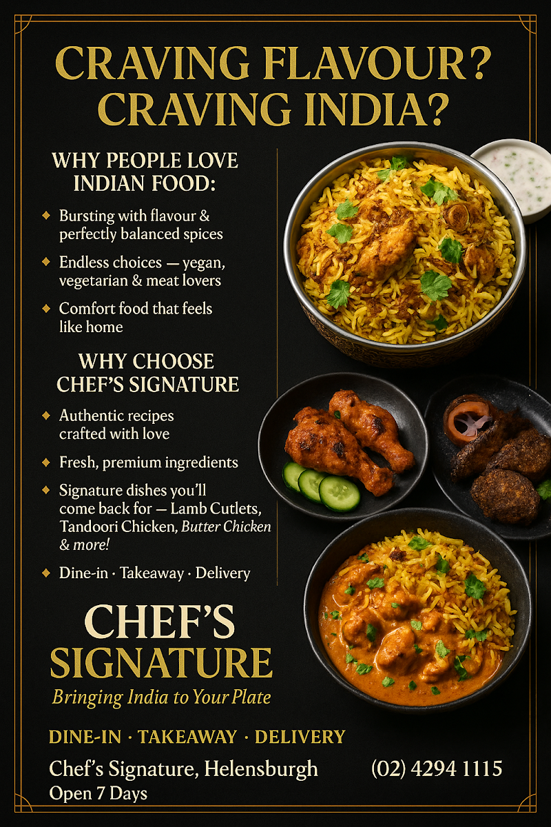 Menu, CHEF'S SIGNATURE Cafe & Indian Restaurant
