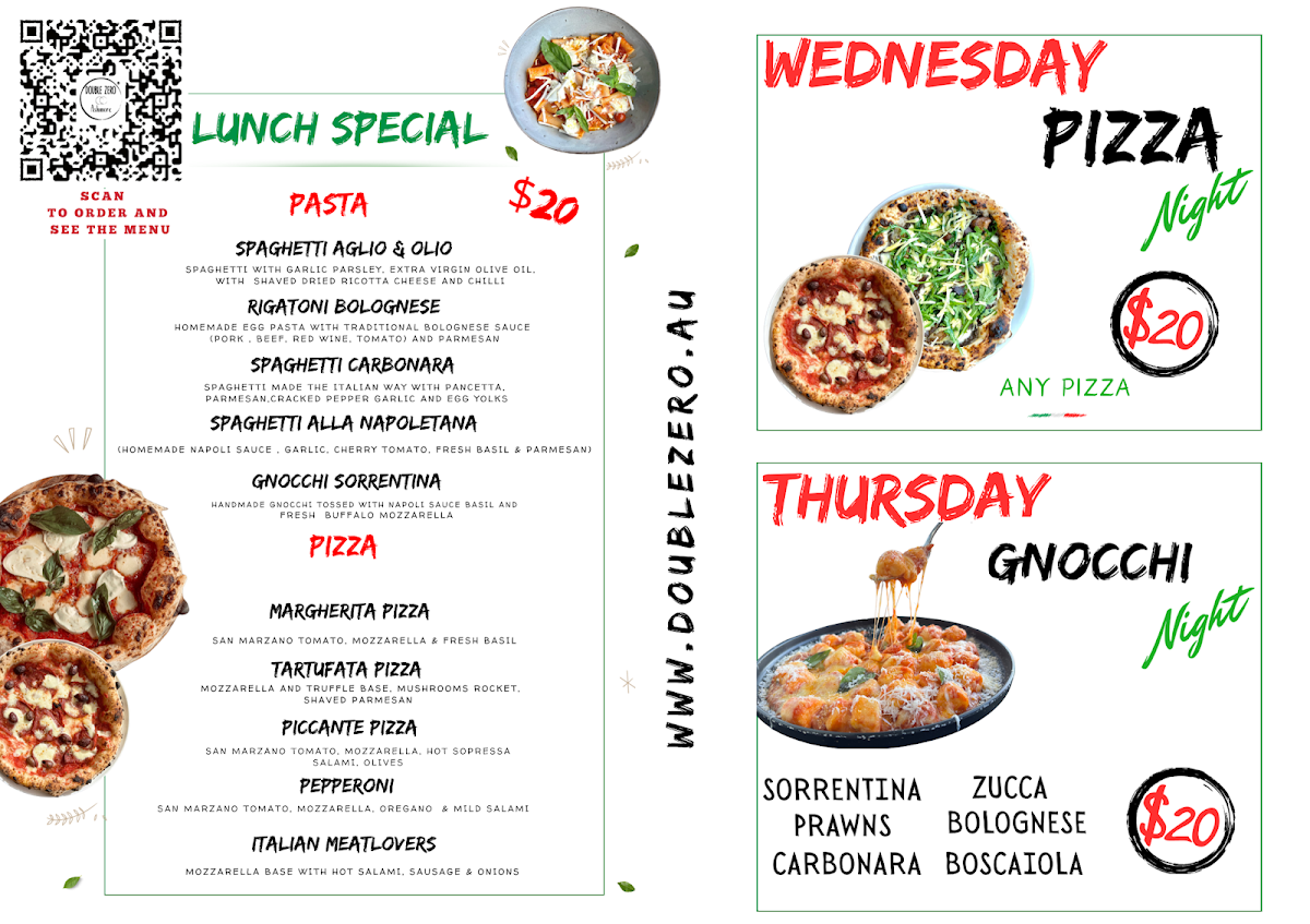 Menu, Double Zero Ashmore