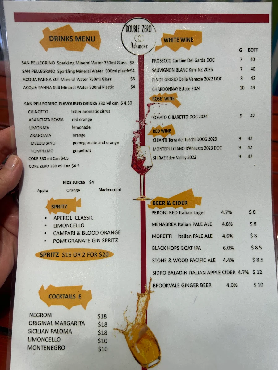 Menu, Double Zero Ashmore