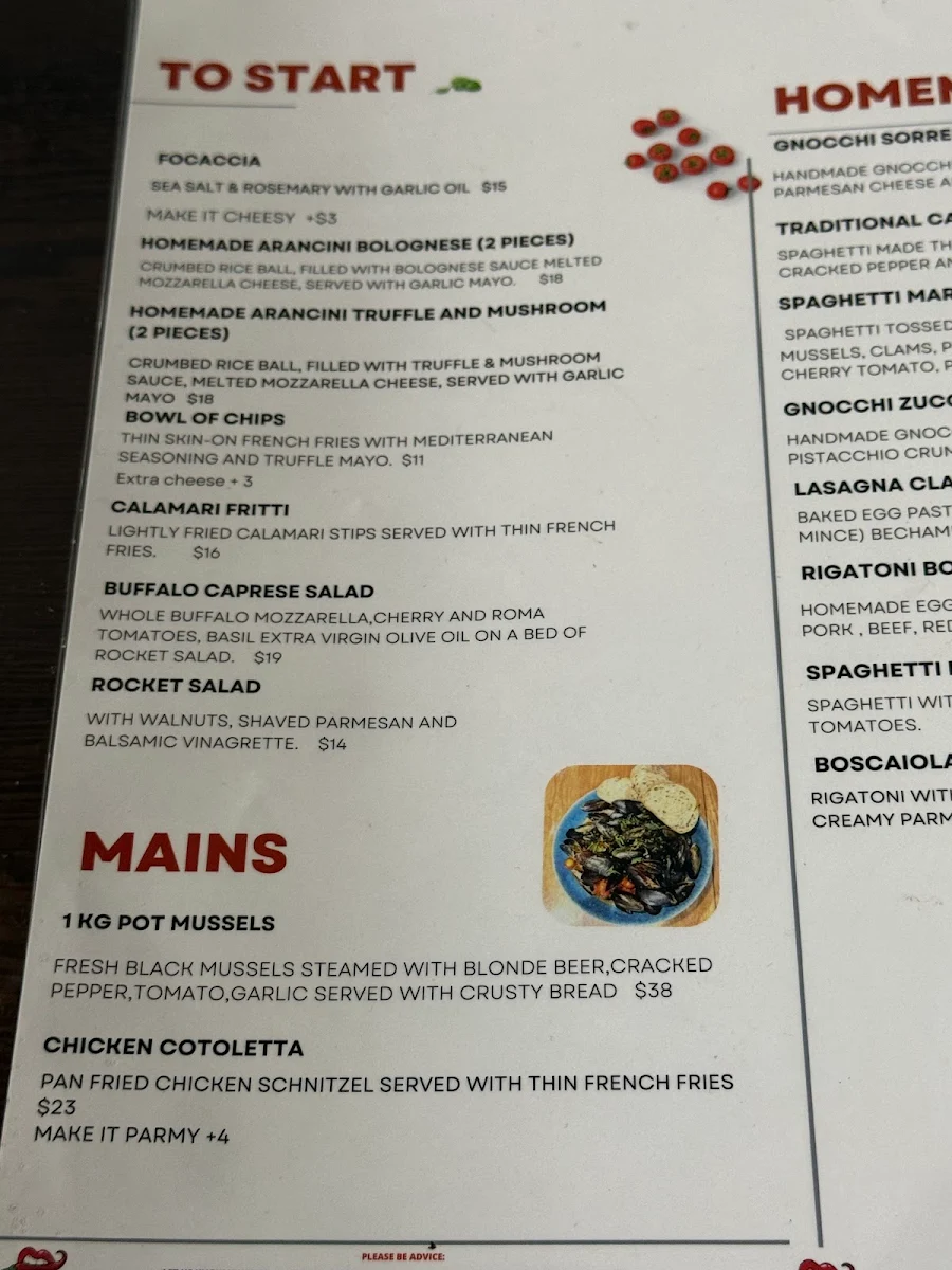 Menu, Double Zero Ashmore
