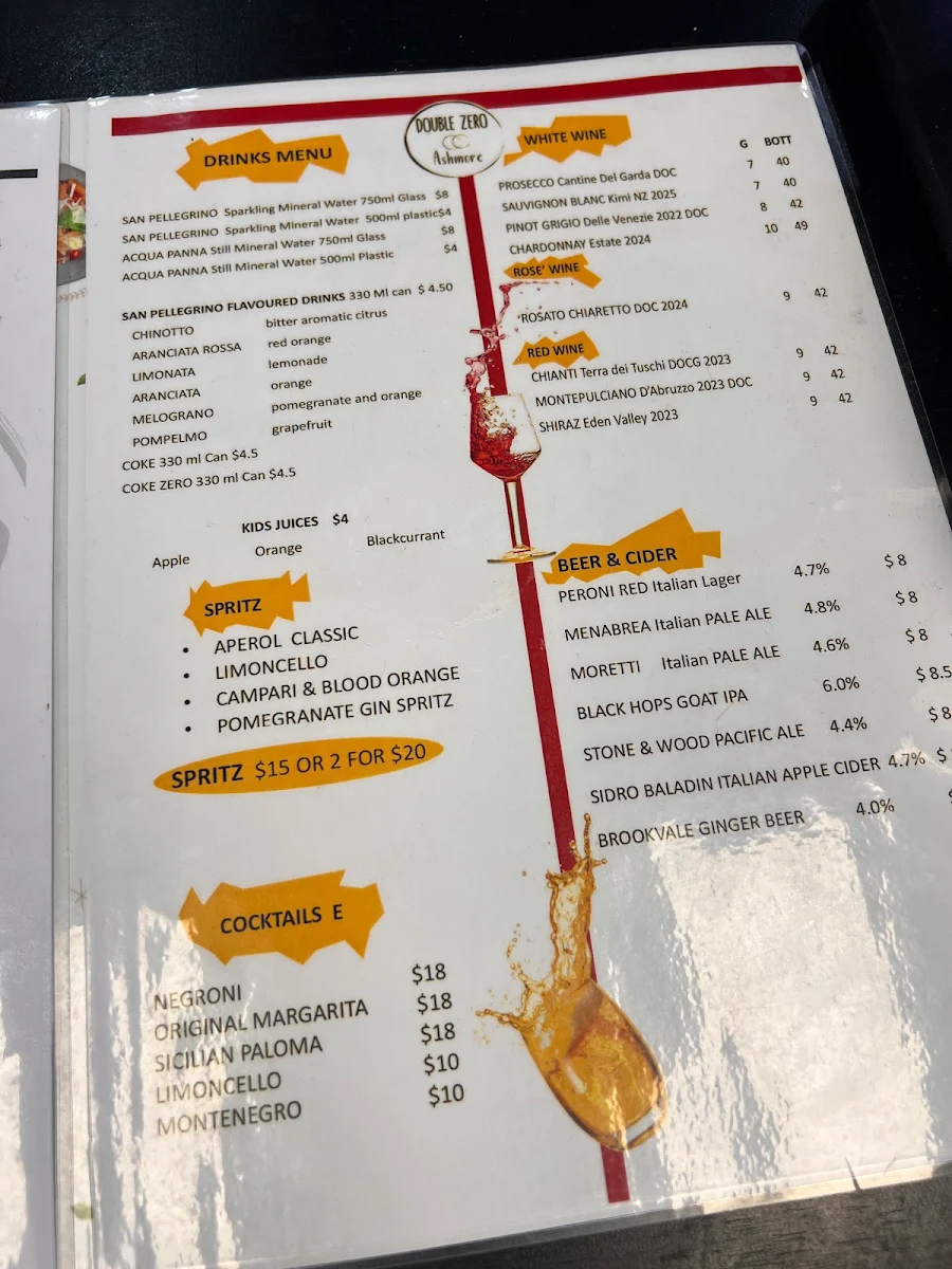 Menu, Double Zero Ashmore