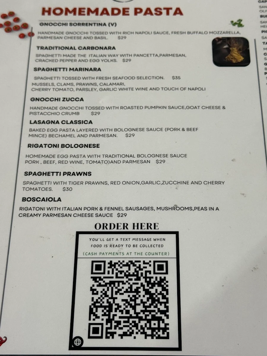 Menu, Double Zero Ashmore