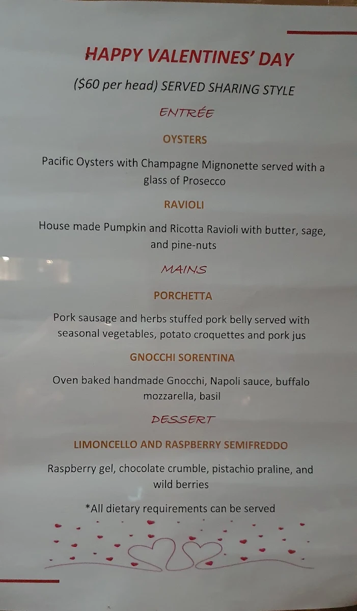 Menu, Sogno Italiano Mermaid Waters