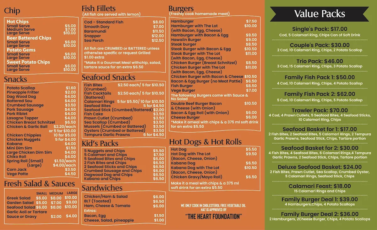 Menu, Gold Fish Coopers Plains