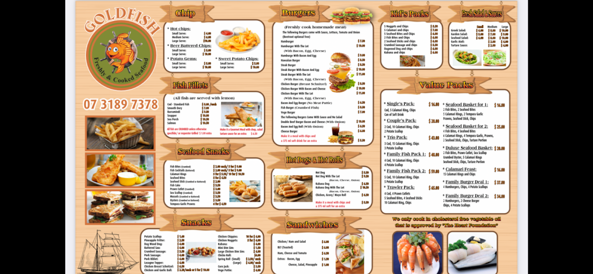 Menu, Gold Fish Coopers Plains