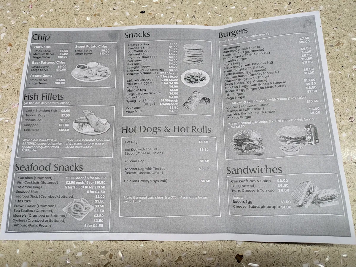 Menu, Gold Fish Coopers Plains