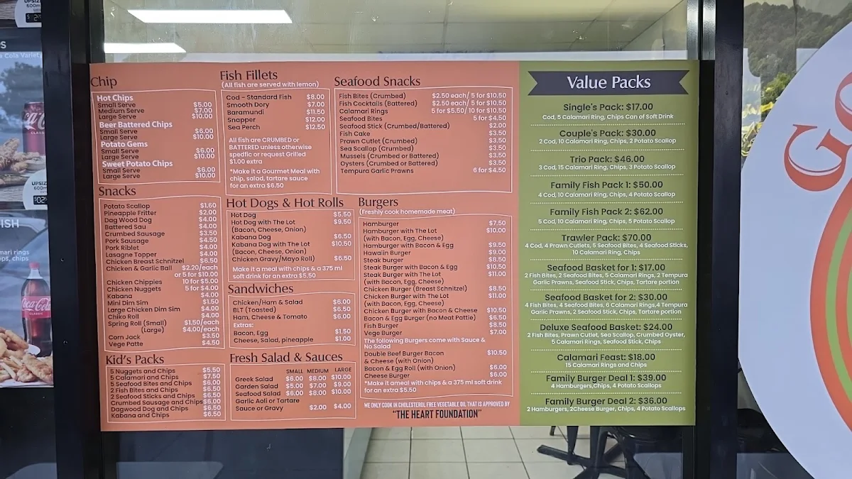 Menu, Gold Fish Coopers Plains