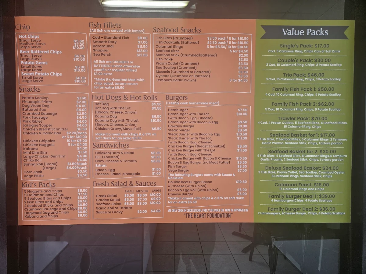Menu, Gold Fish Coopers Plains